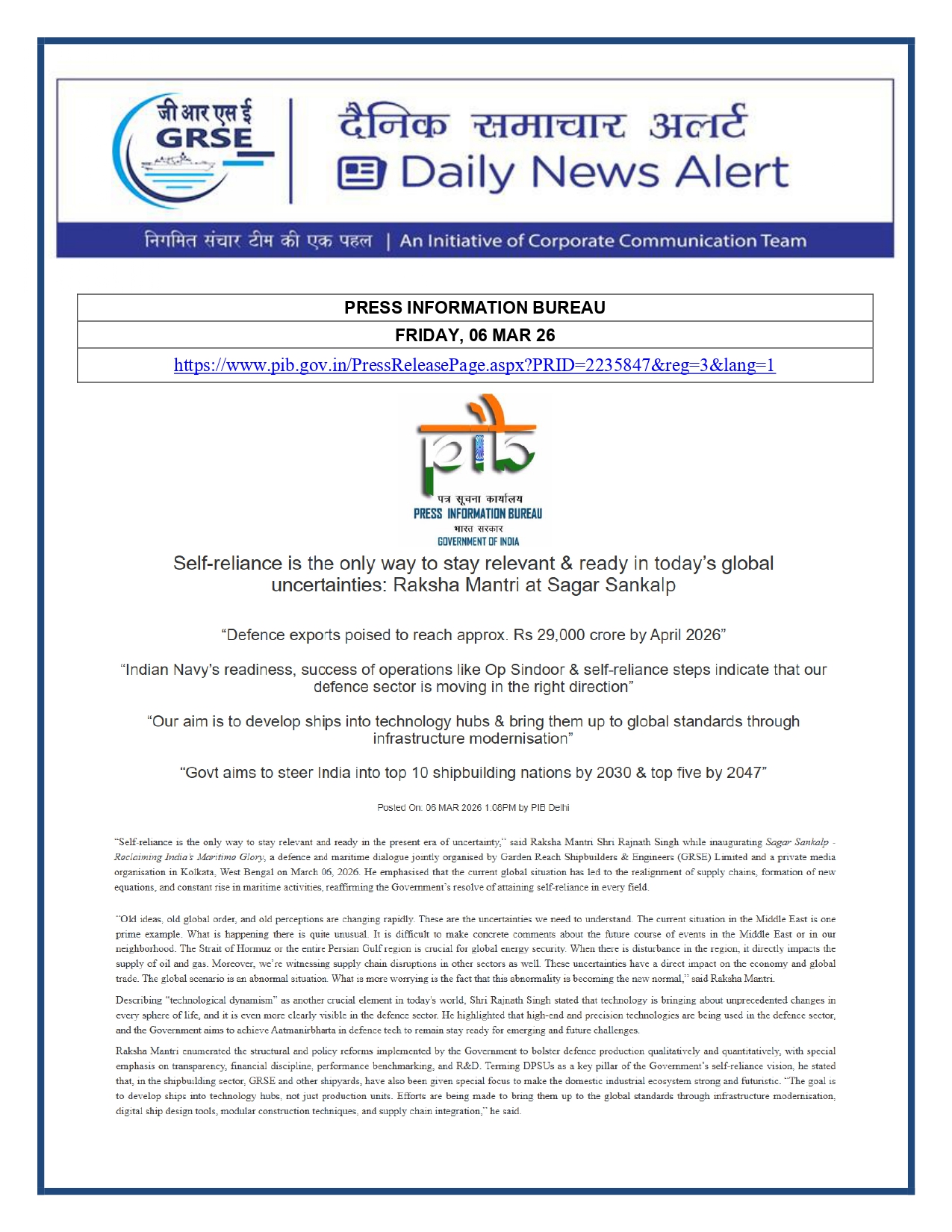  Press Coverage: 10 MAR 26: PRABHAT KHABAR 